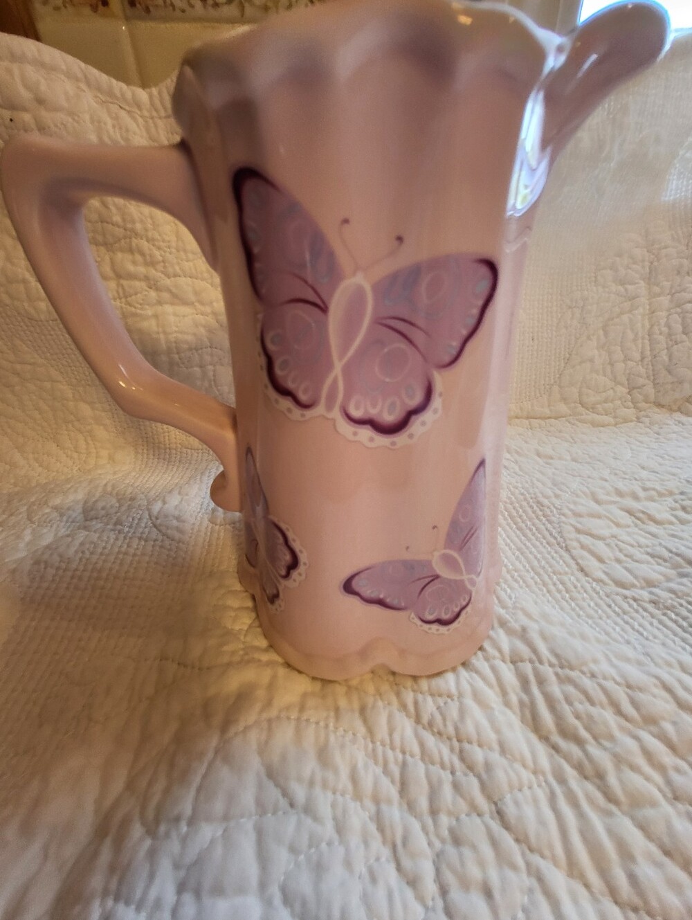 Telaflora 6.5 In. Pink Butterfly Ceramic Pitcher